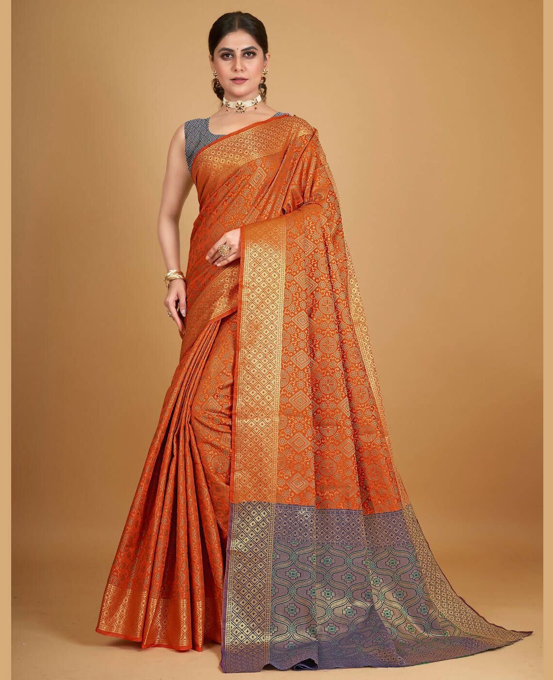 Orange Silk Woven Design Saree With Unstitched Blouse Piece - Akshita