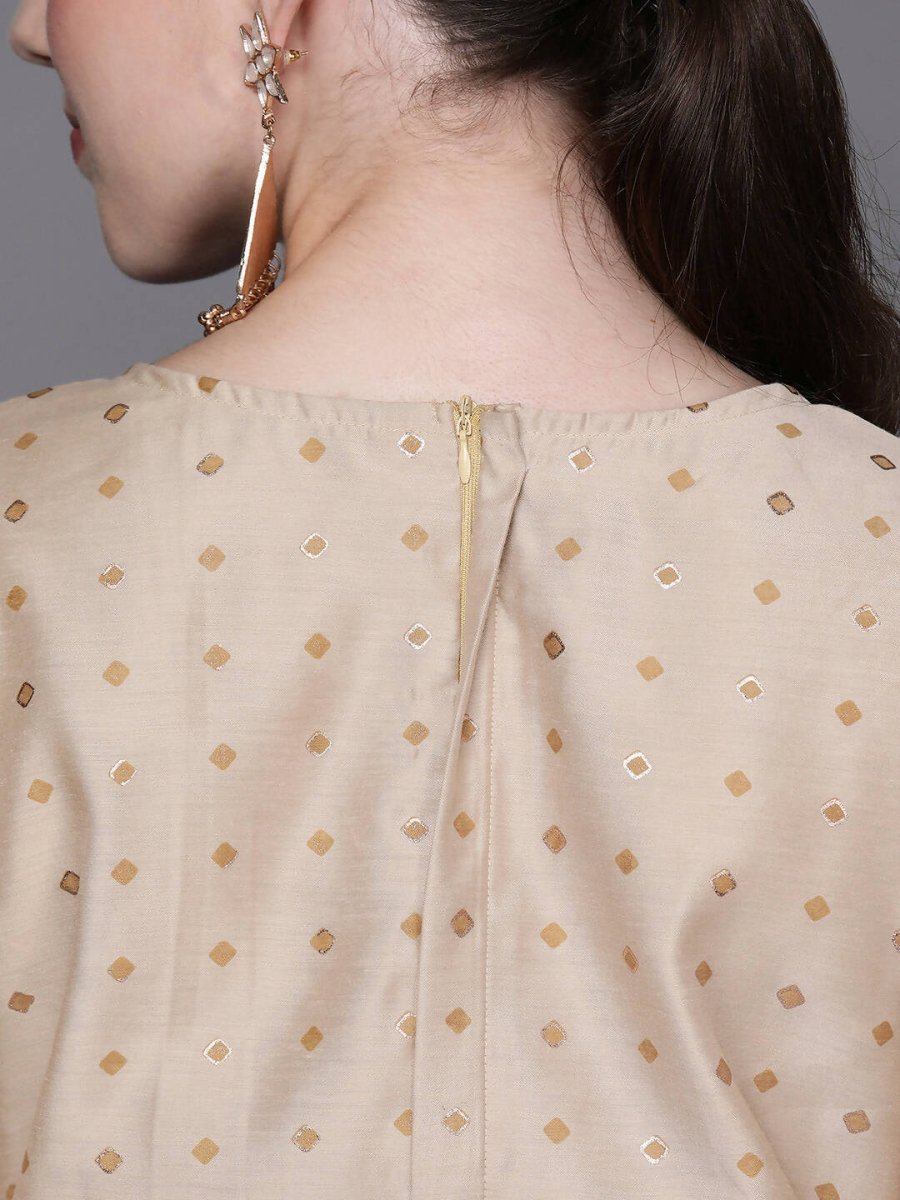 Ahalyaa Beige & Golden Printed Basic Jumpsuit - Distacart