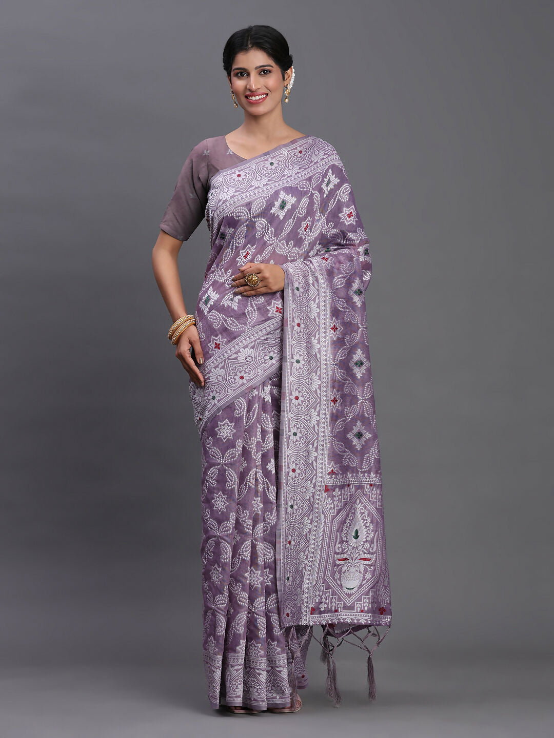 Shree Shyam Fashion Linen Cotton Violet Saree - Distacart