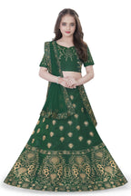 Dwiden Green Gulab Tafetta Sattin Semi-Stitched Girl'S Lehenga Choli