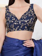 Joban Fashion Navy-Blue Mulberry Silk Sleeveless Back Open Blouse
