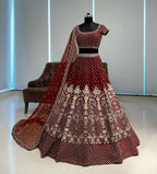 Jyoti Fashion Gorgeous Maroon Taffeta Satin Silk Sequins with Zari Thread & Coding Dori Embroidery Lehenga Choli with Dupatta