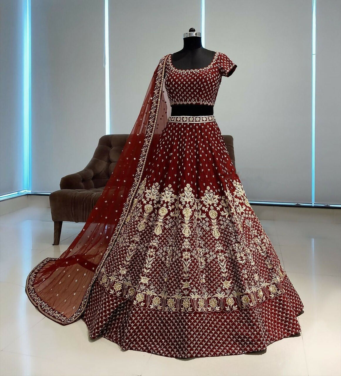 Jyoti Fashion Gorgeous Maroon Taffeta Satin Silk Sequins with Zari Thread & Coding Dori Embroidery Lehenga Choli with Dupatta