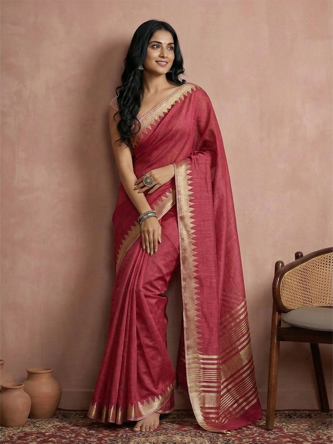 Shree Shyam Fashion Maroon Cotton Saree - Distacart