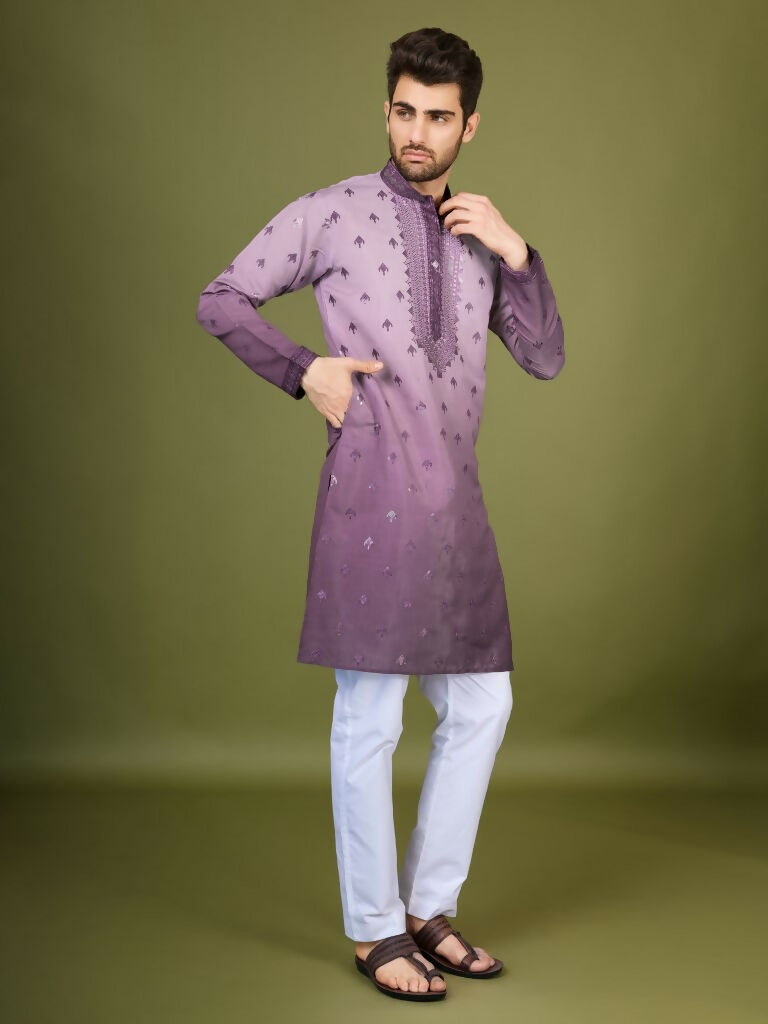 Vastranavya Ombre Purple Premium Viscose Silk Thread & Sequence Embroidery work Kurta