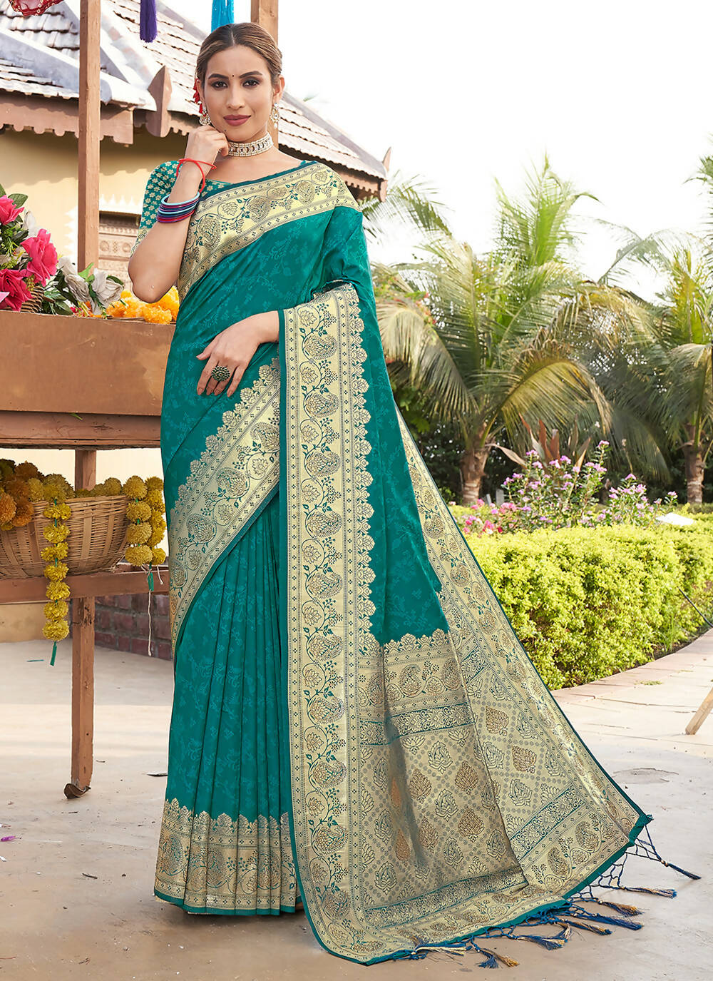 Sky Blue Banarasi Silk Woven Design Saree with Unstitched Blouse Piece - Aachal