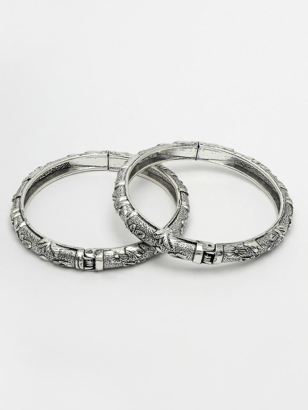 NVR Women's Silver-Toned German Silver Floral Oxidised Kada Bangle - Distacart