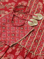 FIORRA Women's Red Cotton A-Line Kurta Set