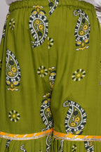 Little Bansi Girls Cotton Floral Kurta with Frill Sharara & Dupatta - Yellow & Green