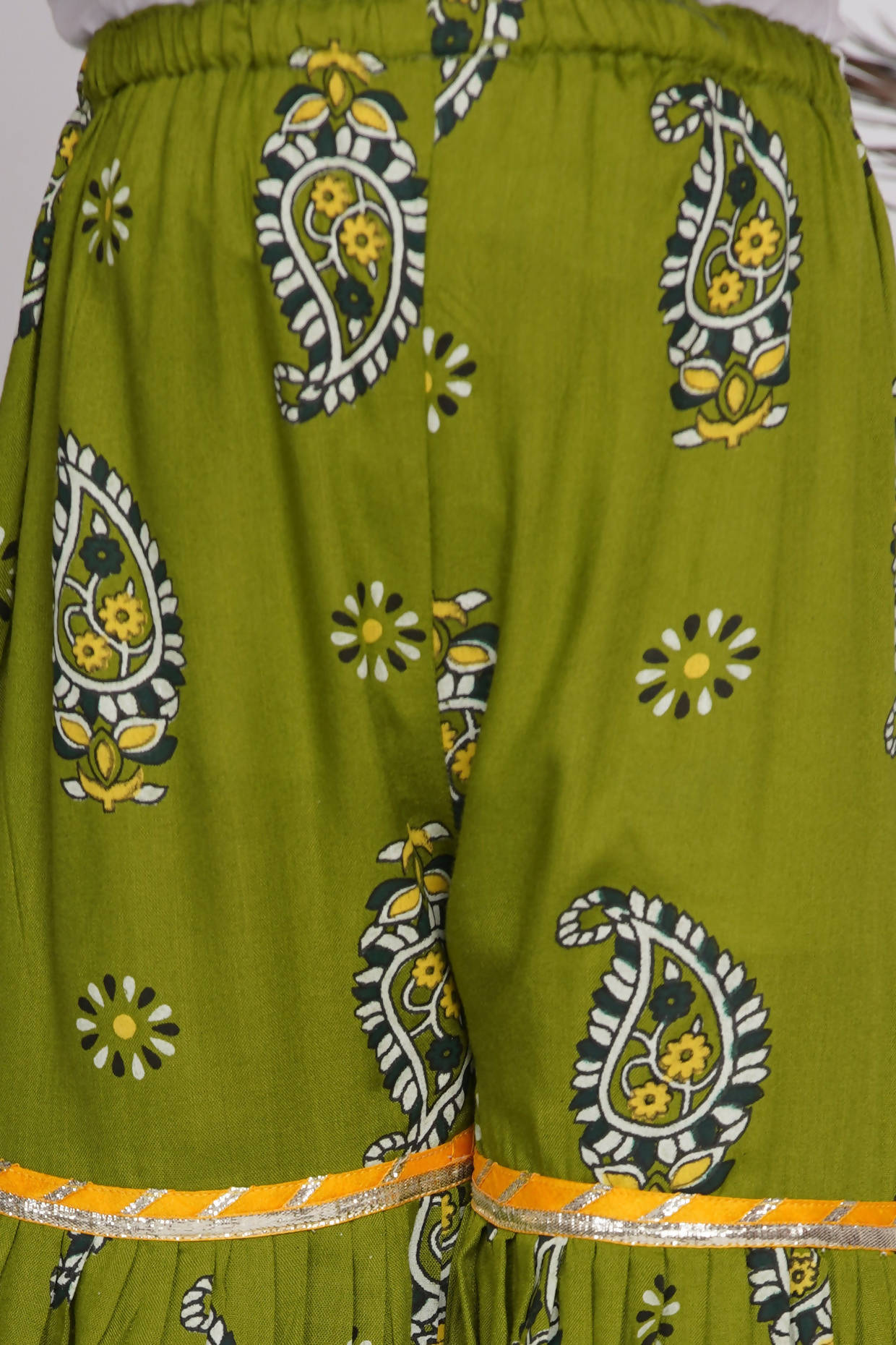 Little Bansi Girls Cotton Floral Kurta with Frill Sharara & Dupatta - Yellow & Green