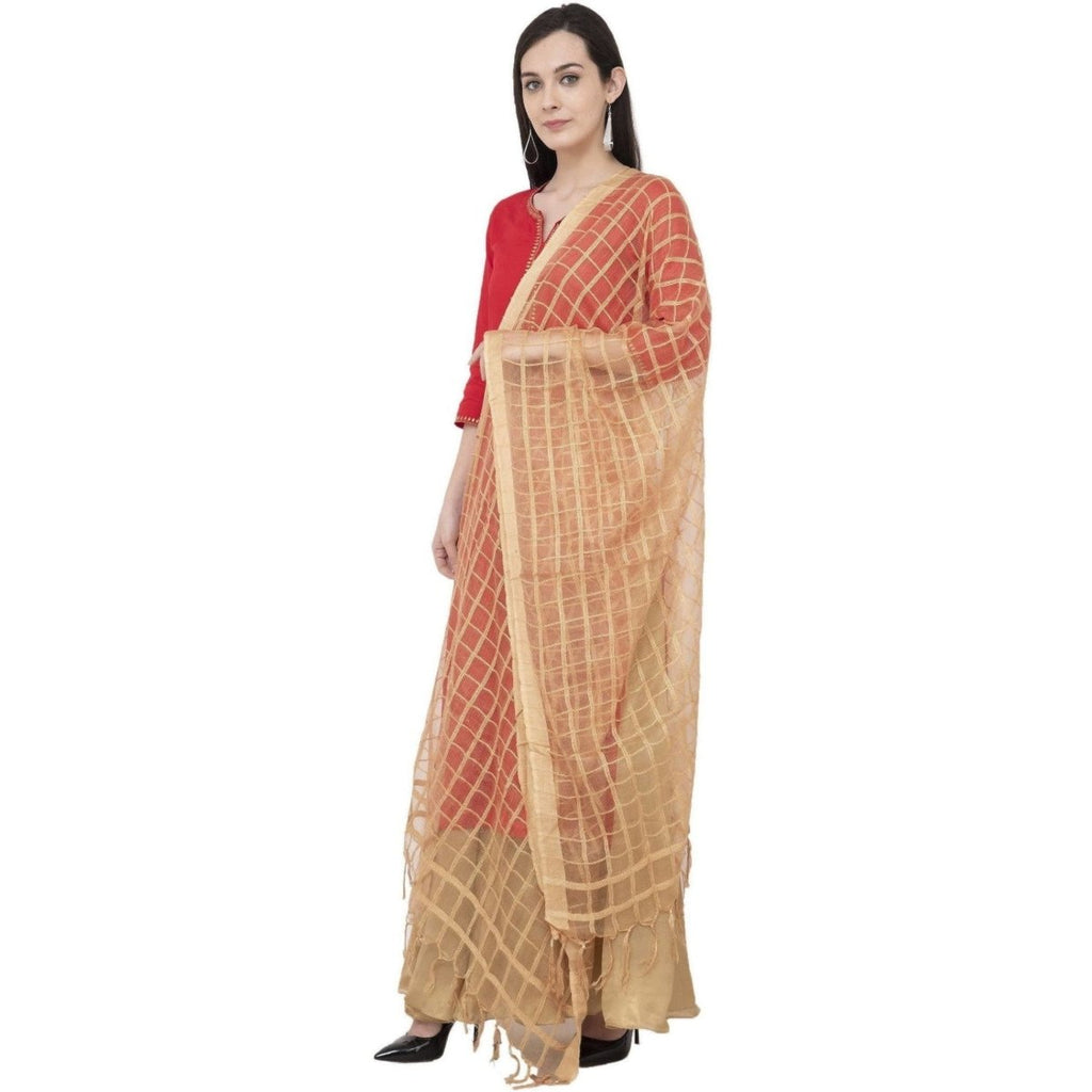 A R Silk Cotton square Regular Dupatta Color Dark Golden Dupatta or Chunni