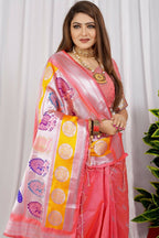Jyoti Fashion Women's Peach Paithani Silk Zari Woven Saree with Blouse