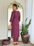 The52 Wine Women's Gorgeous Rayon Fabric Embroidered Work Straight Kurta Pant and Dupatta Set - Distacart