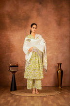 Joban Fashion Yellow Hand Block Printed Cotton Suit Set - Distacart