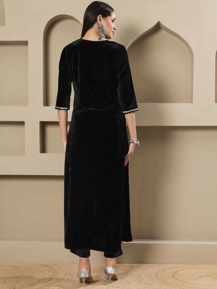 Joban Fashion Women Black Velvet Hand Embellishment Stitched Kurta Set - Distacart