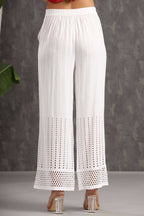 Juniper Women White Rayon Woven Design Flared Palazzo