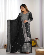 Joban Fashion Black Kurta Set Silk Sequins , Zari, Coding & Thread Embroidered work - Distacart