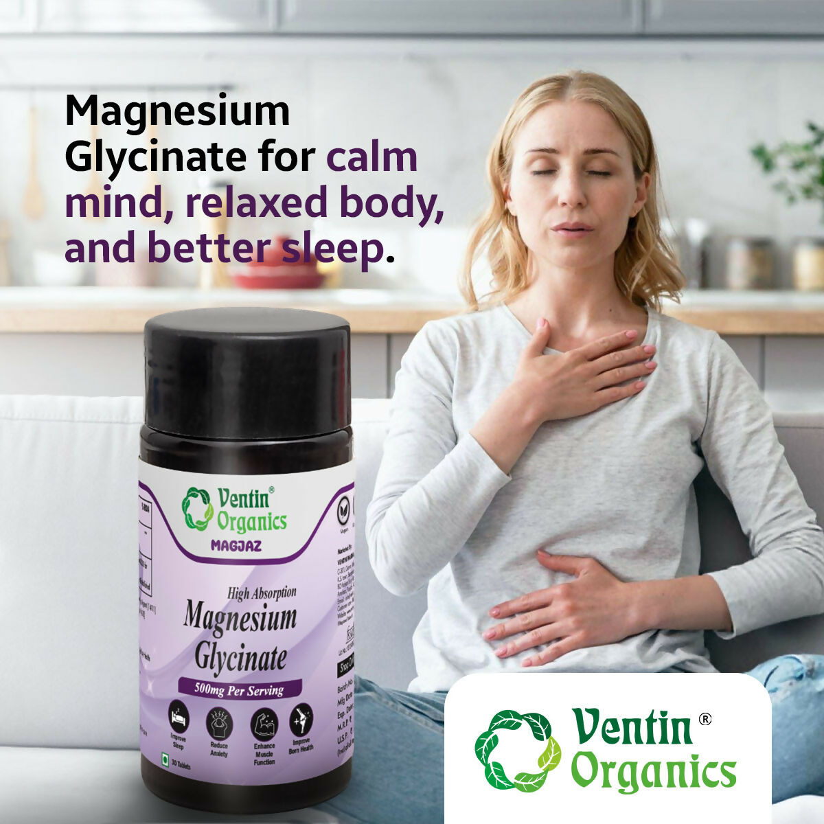 Ventin Organics Magjaz Magnesium Glycinate Tablets