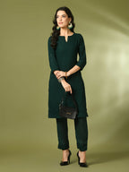 Myshka Women's Green Embroidered Cotton Straight Party Kurta Set