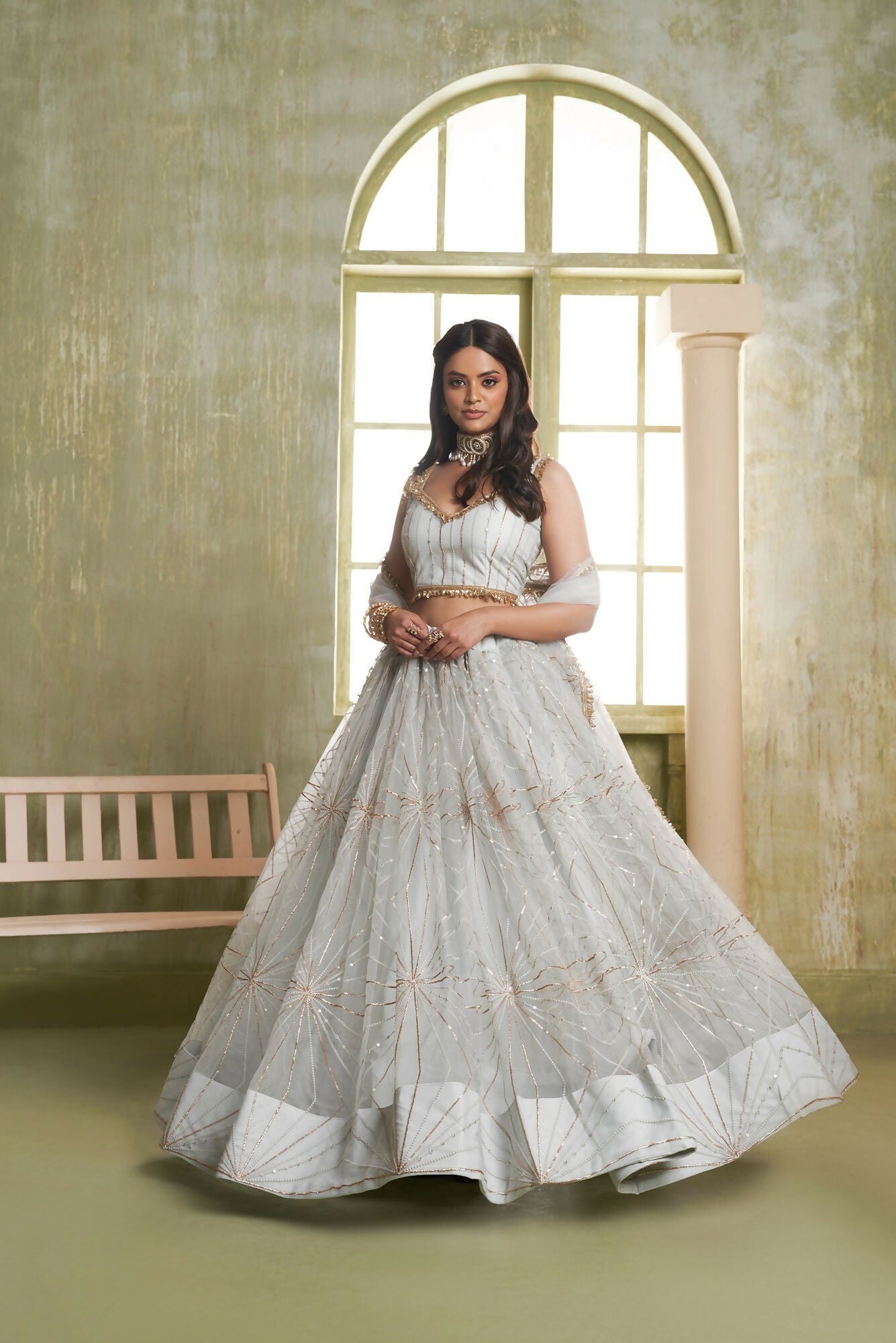 Eilara Light Gray Sequins Net Function Wear Lehenga Choli Set