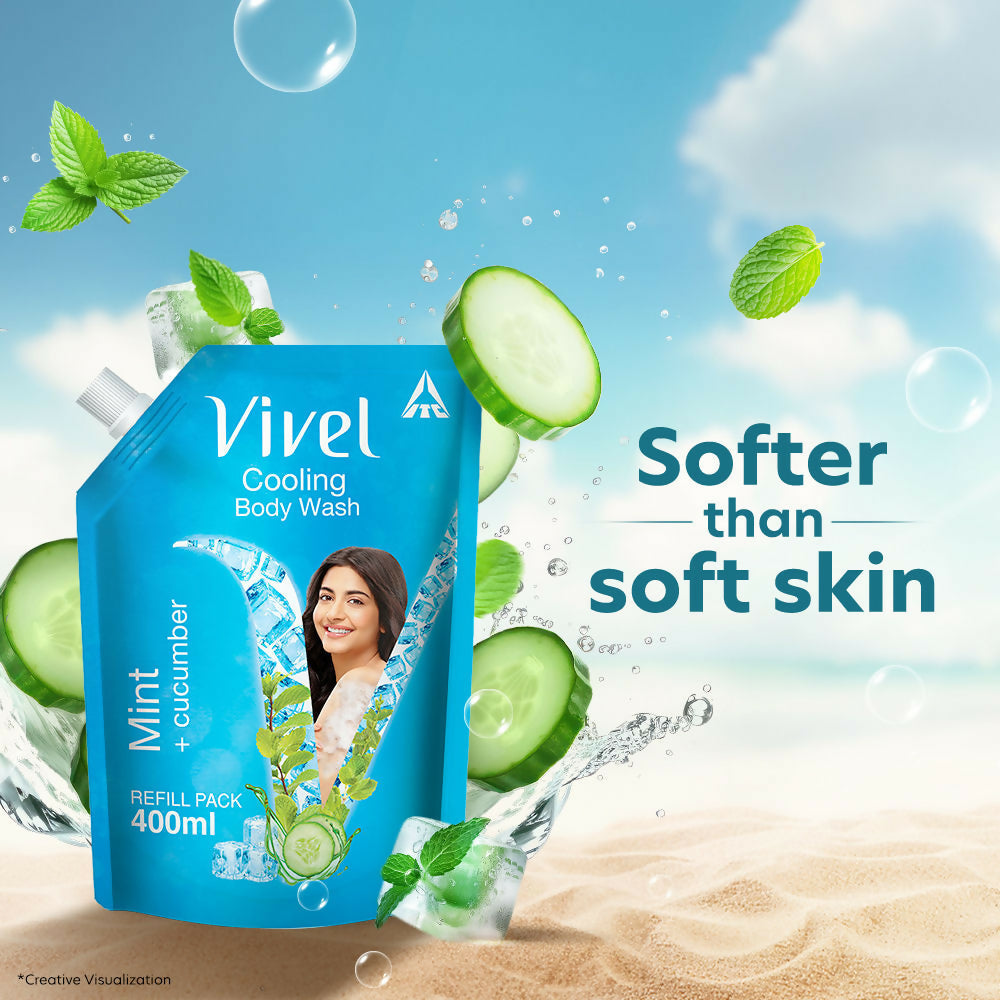 Vivel Cooling Body Wash Mint & Cucumber Moisturizing Shower Gel Supersaver Refill Pouch