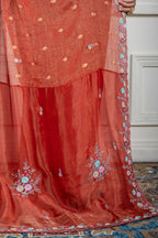 Morchari Rust Red Pure Chiffon Hand Embroidery Saree And Stitched Blouse - Distacart