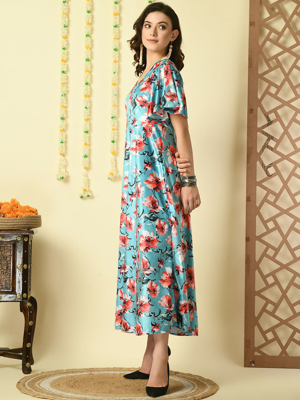 Myshka Women's Multi Printed Velvet Party Dress - Distacart