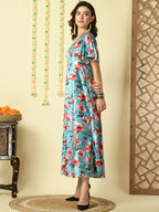 Myshka Women's Multi Printed Velvet Party Dress - Distacart