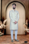 Joban Fashion Men's Yellow & White Cotton Silk Kurta with Pyjama