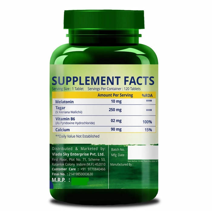 Melatonin 10 mg + Tagar 250 mg, Soothing Sleep Formula: 120 Vegetarian Tablets