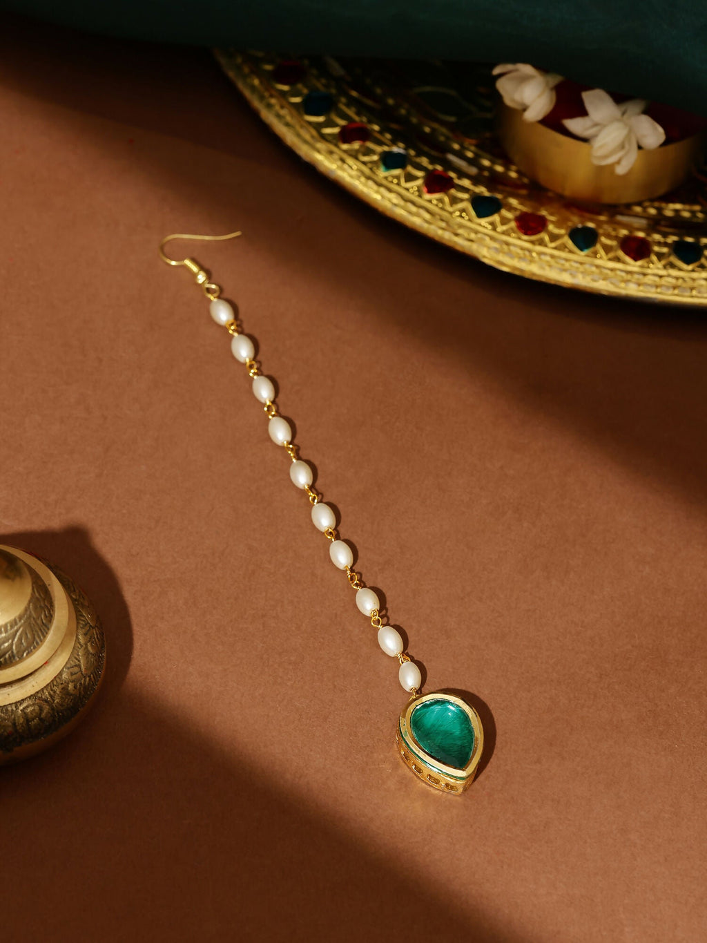 Ruby Raang Green Tear Drop Green Meenakari Maang Tikka - Distacart