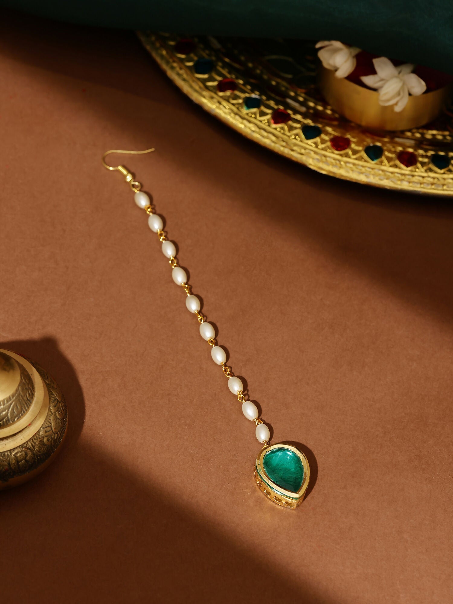 Ruby Raang Green Tear Drop Green Meenakari Maang Tikka - Distacart