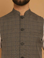Even Apparels Nehru Jacket With Welt Pockets - Grey