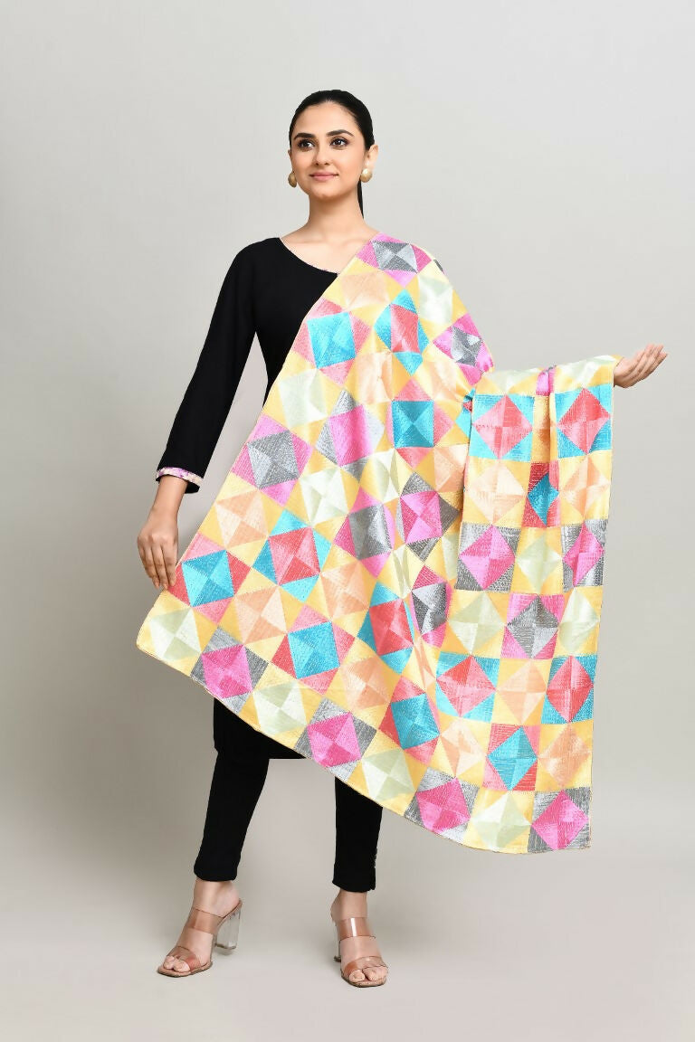 Joban Fashion Multi Color Cotton Embroidery Work Phulkari Dupatta