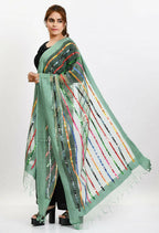 Mominos Fashion Moeza Women's Orgenza Multi Thread Mirror Work Pista Green Dupatta - Distacart