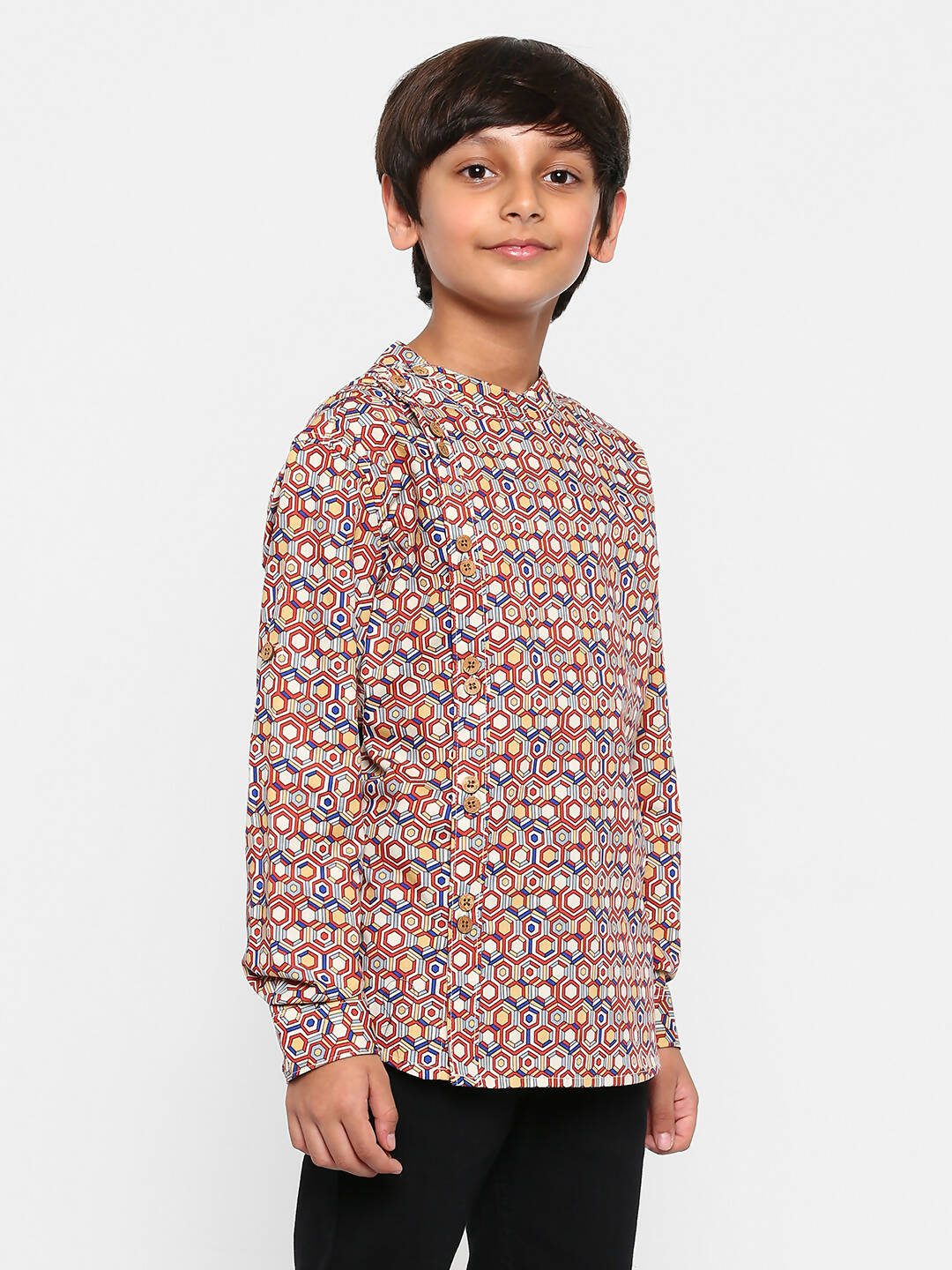 Manet Ethnic Full Sleeves Printed Shirt - Brown