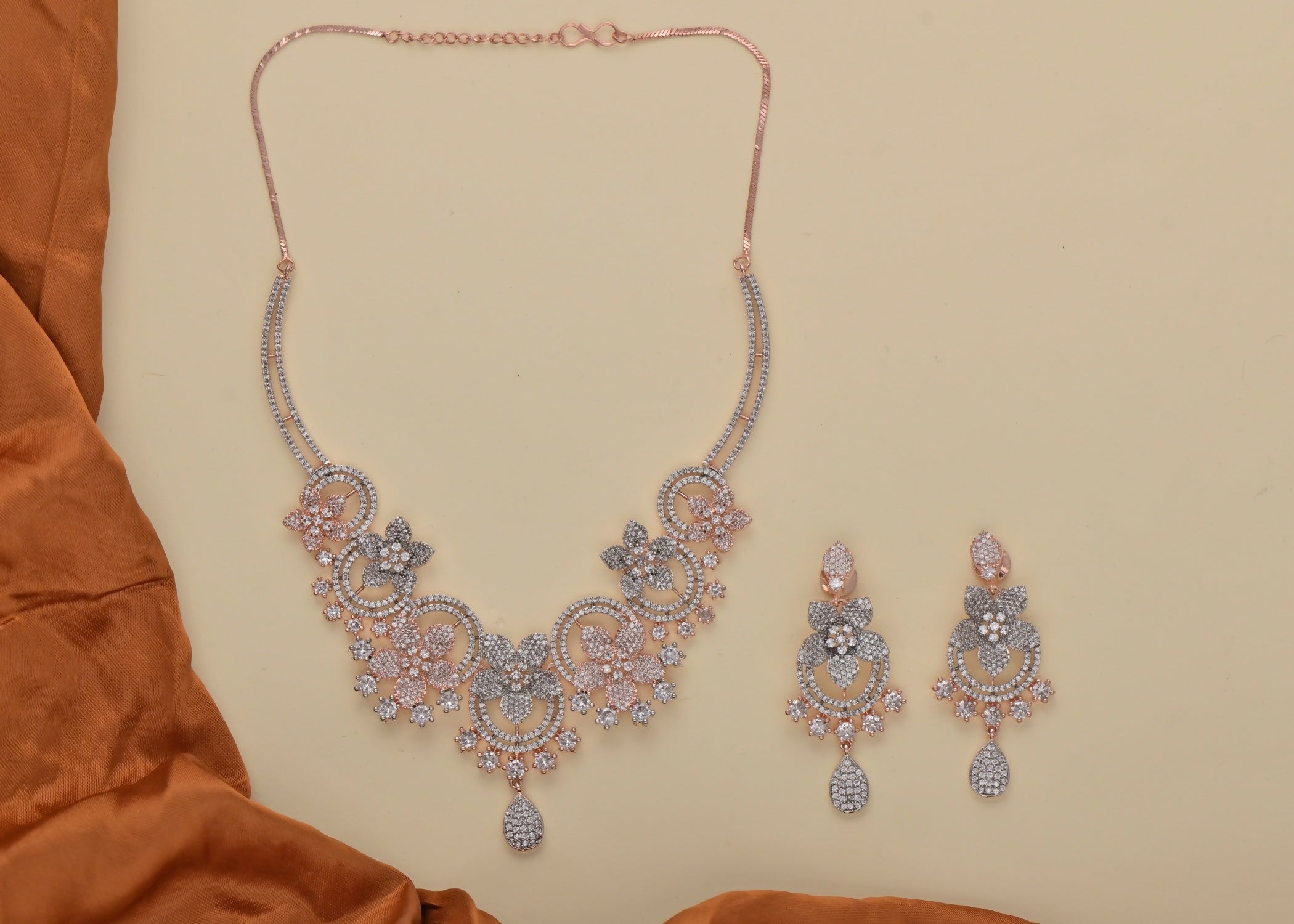 Joban Fashion Women Brass Golden White Ad Necklace Set