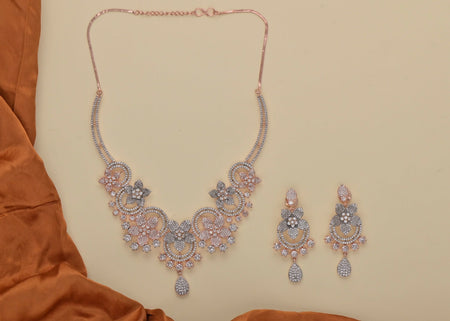 Joban Fashion Women Brass Golden White Ad Necklace Set