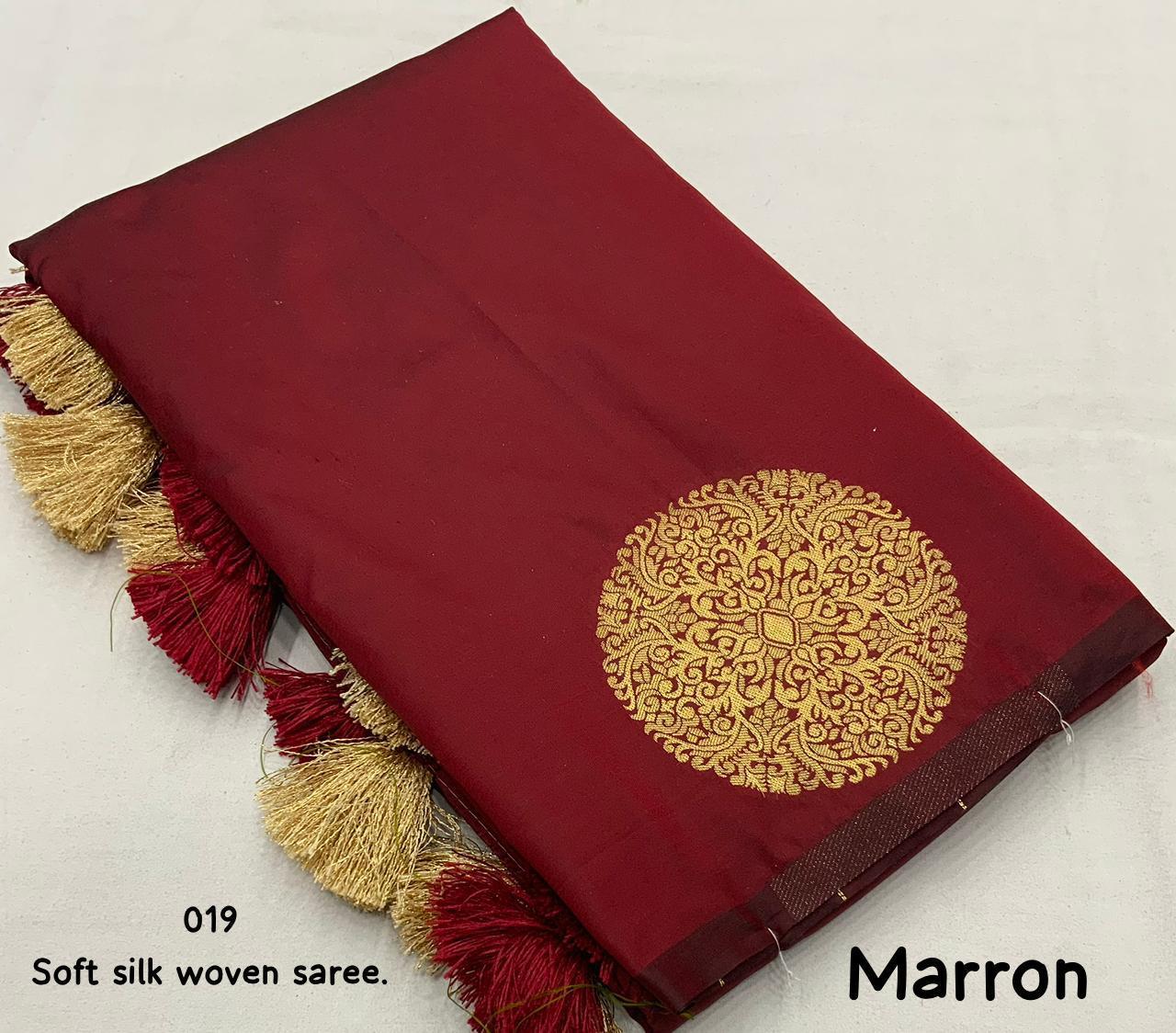 Maroon Silk Woven Saree with Unstitched Blouse - Hiral Fashion