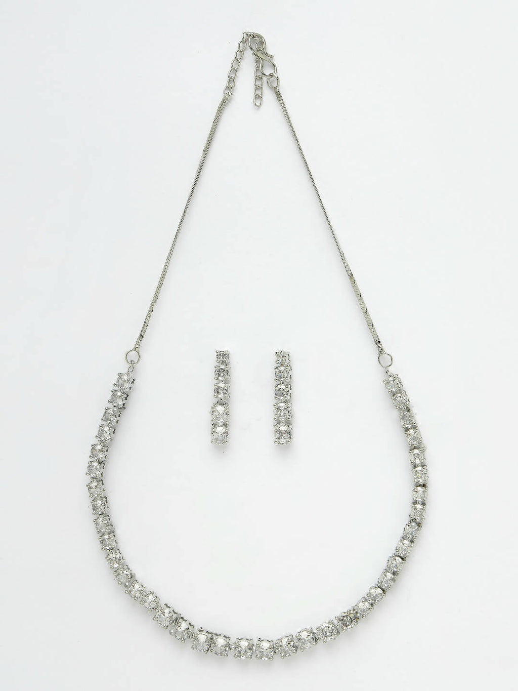 NVR Women Silver Plated Cz Stone Handcrafted Jewellery Set