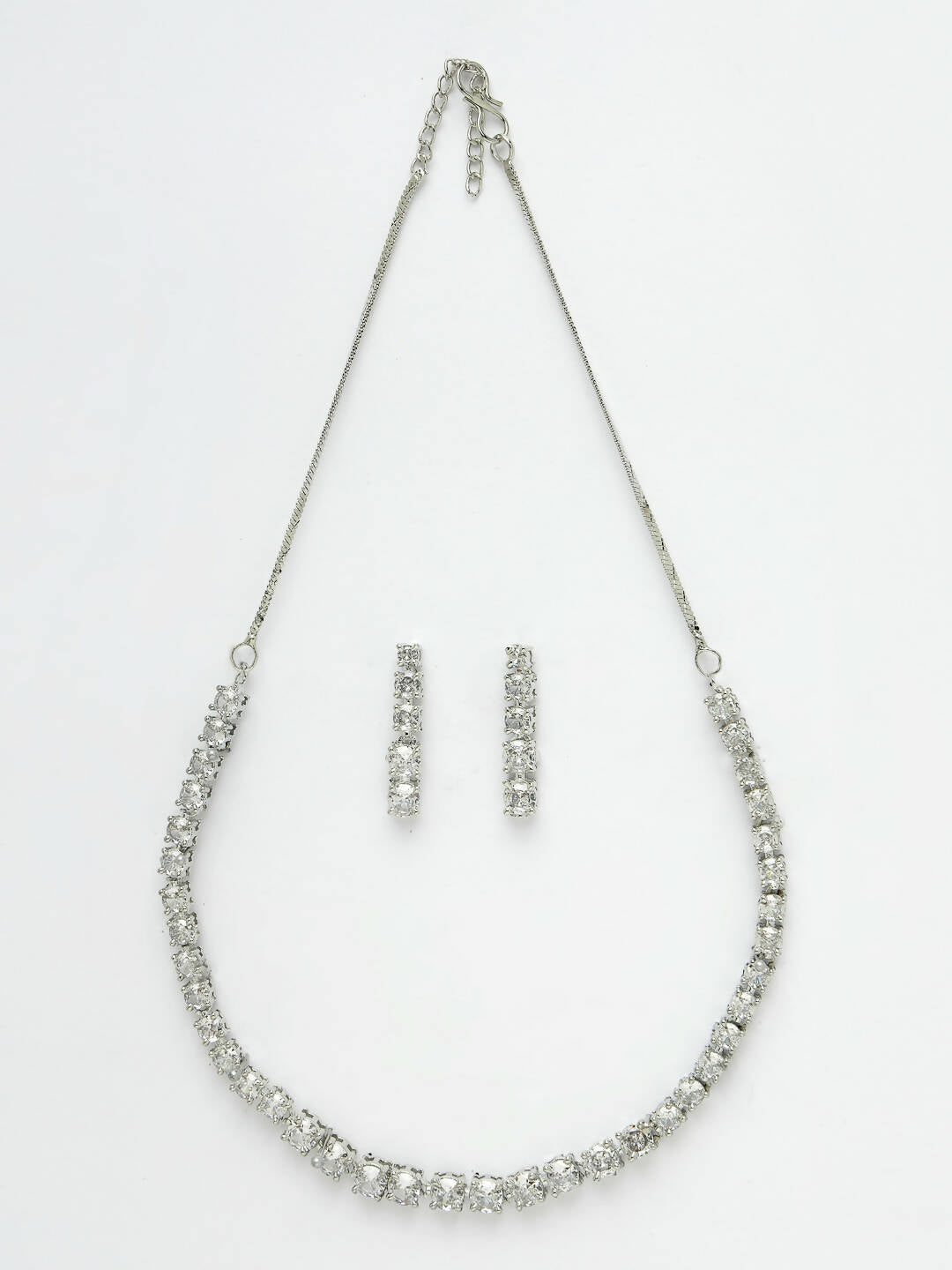 NVR Women Silver Plated Cz Stone Handcrafted Jewellery Set