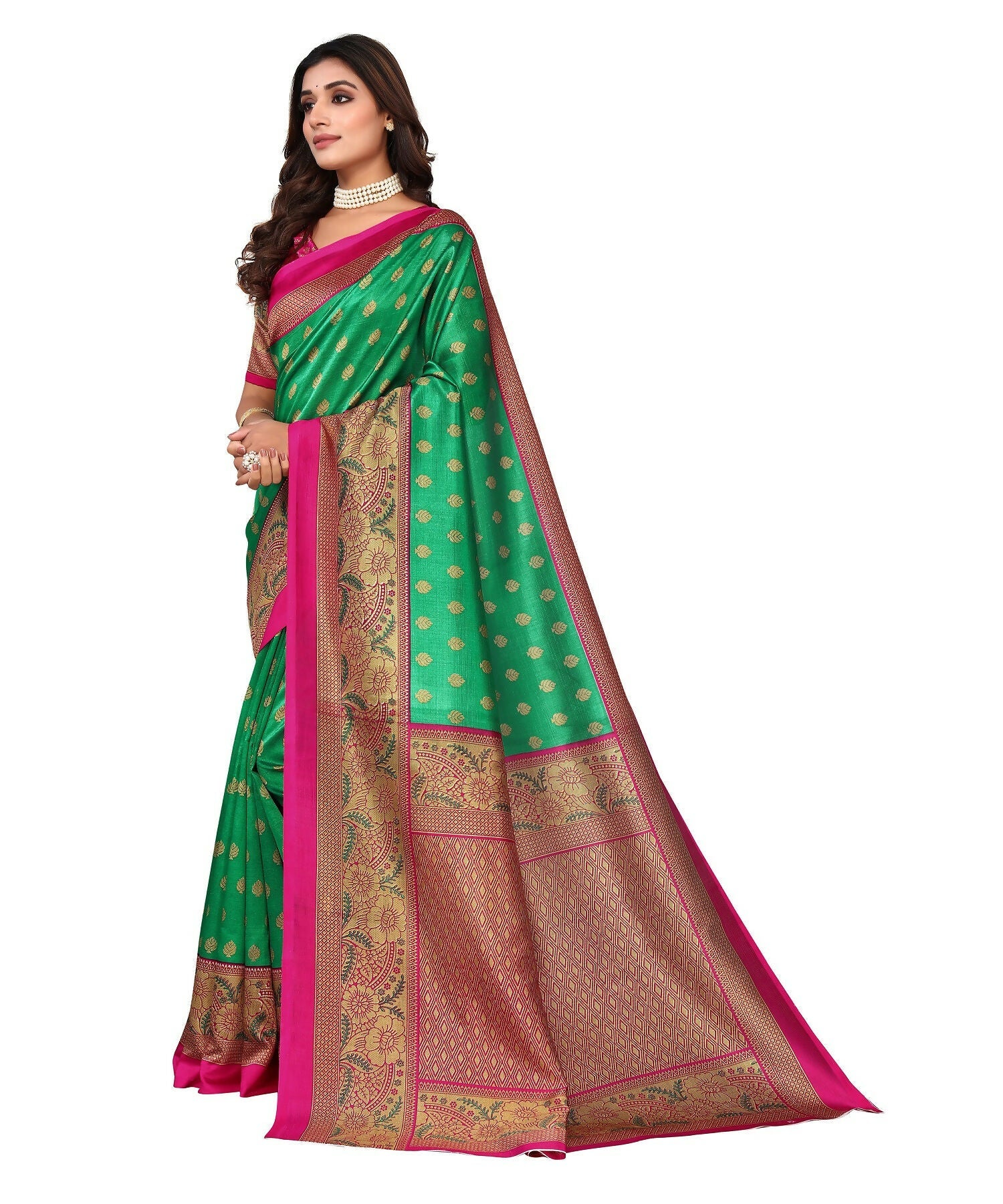 Vamika Green Printed Art Silk Saree