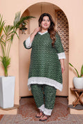 Miravan Womens Plus Size Green Rayon Zigzag Print Kurta with Palazzo set - Distacart