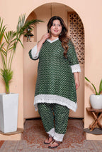 Miravan Womens Plus Size Green Rayon Zigzag Print Kurta with Palazzo set - Distacart