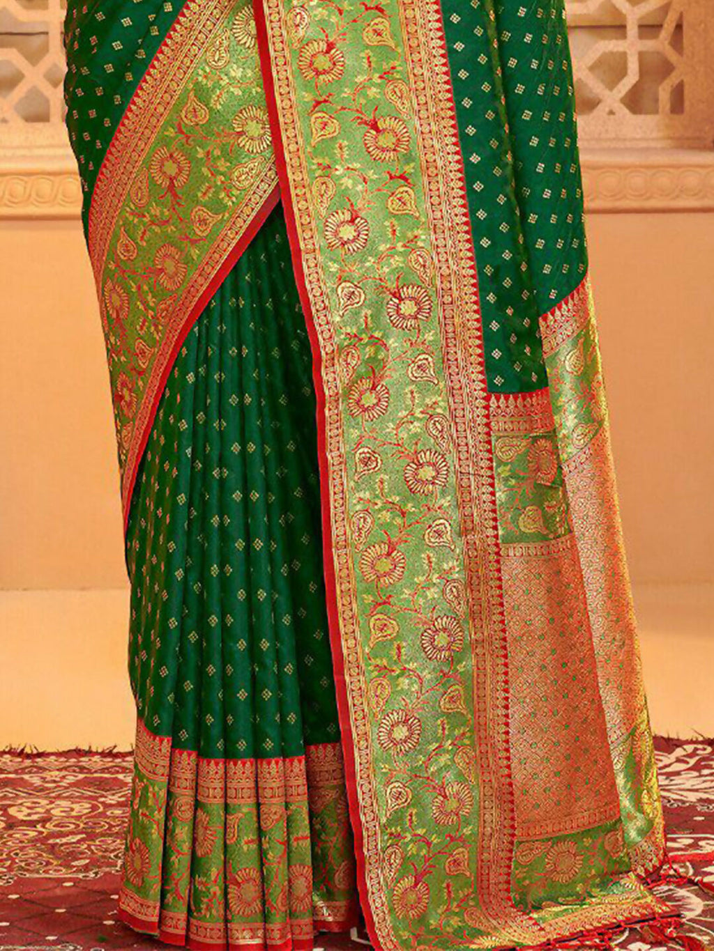 Shree Shyam Fashion Silk Blend Dark Green Saree - Distacart