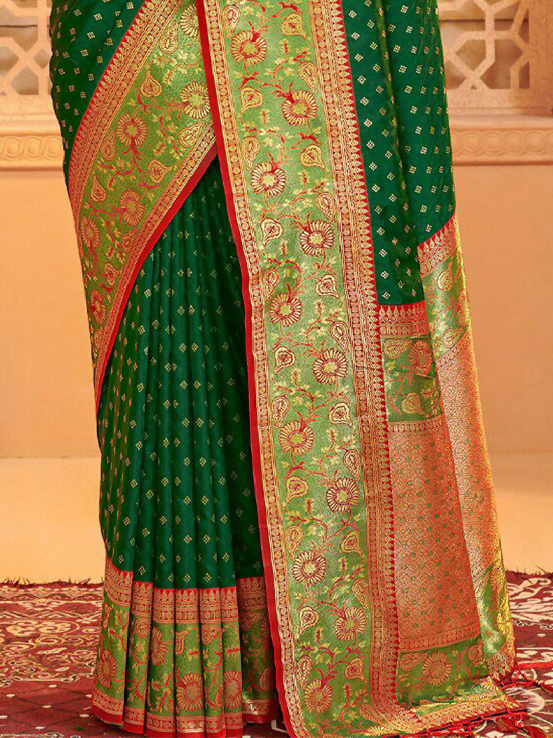 Shree Shyam Fashion Silk Blend Dark Green Saree - Distacart