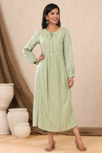 Juniper Women Lightolive Rayon Embroidered A-Line Dress - Distacart