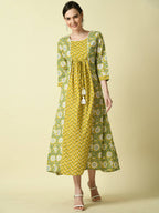 Myshka Women's Yellow Floral Printed Gown Dress - Distacart