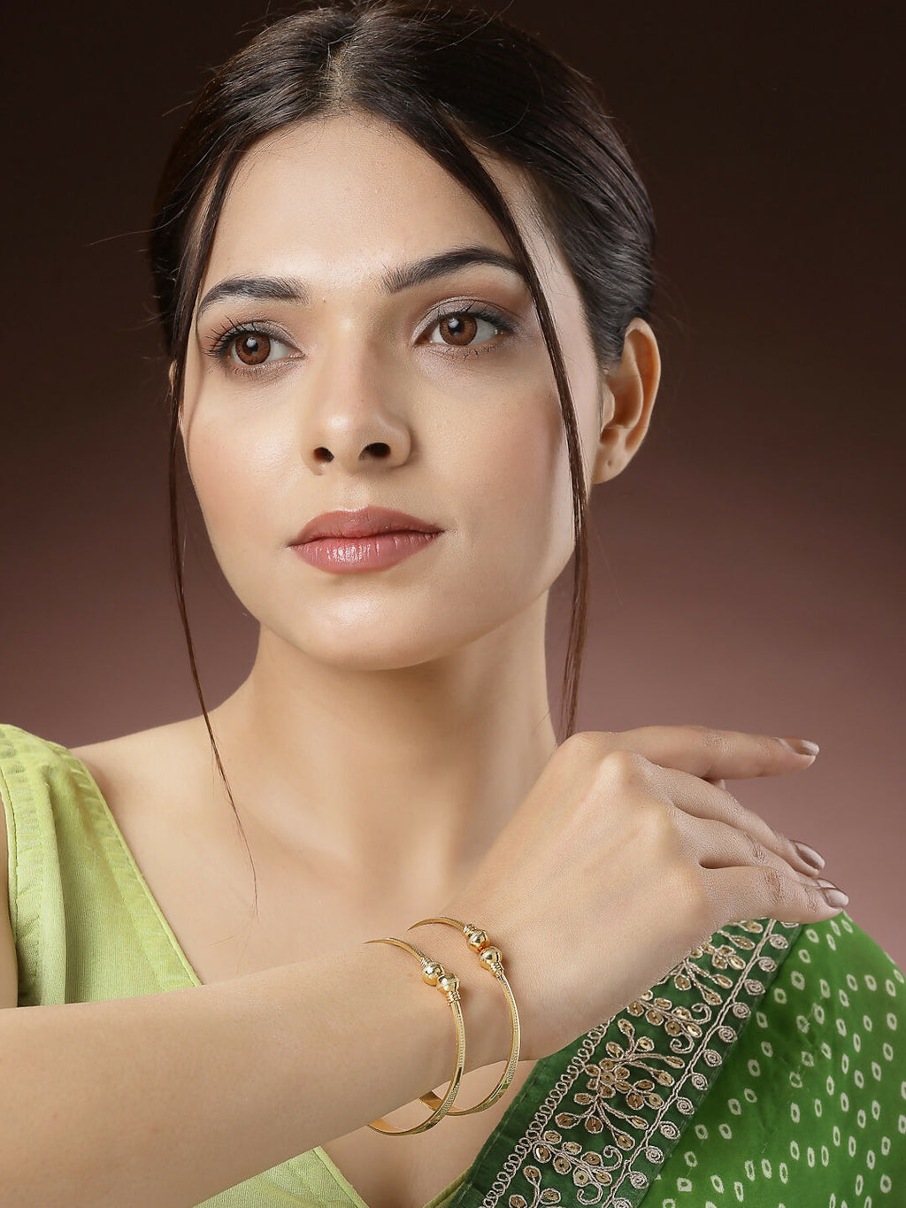 NVR Women's Set of 2 Gold-Plated Handcrafted Adjustable Bangles - Distacart