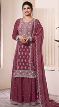 Anaita Maroon Embroidered Work Silk Stitched Sharara suit - Distacart